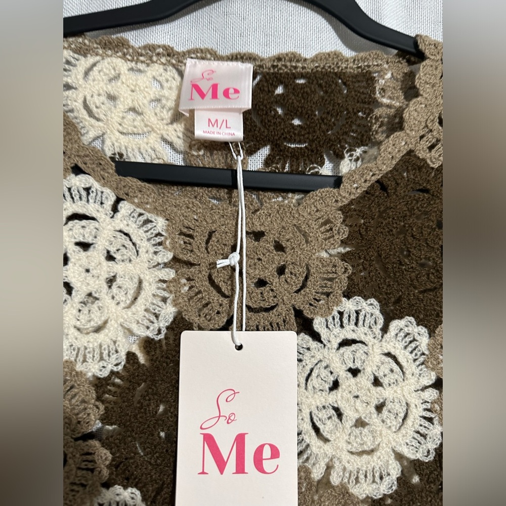 NWT So Me, Boutique Brand Brown Multi Flower Crochet Sweater - Picture 8 of 9